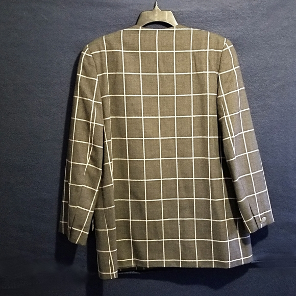 Evan Picone Window Pane Pattern Collarless Jacket A Single-Button Closure - Picture 2 of 8